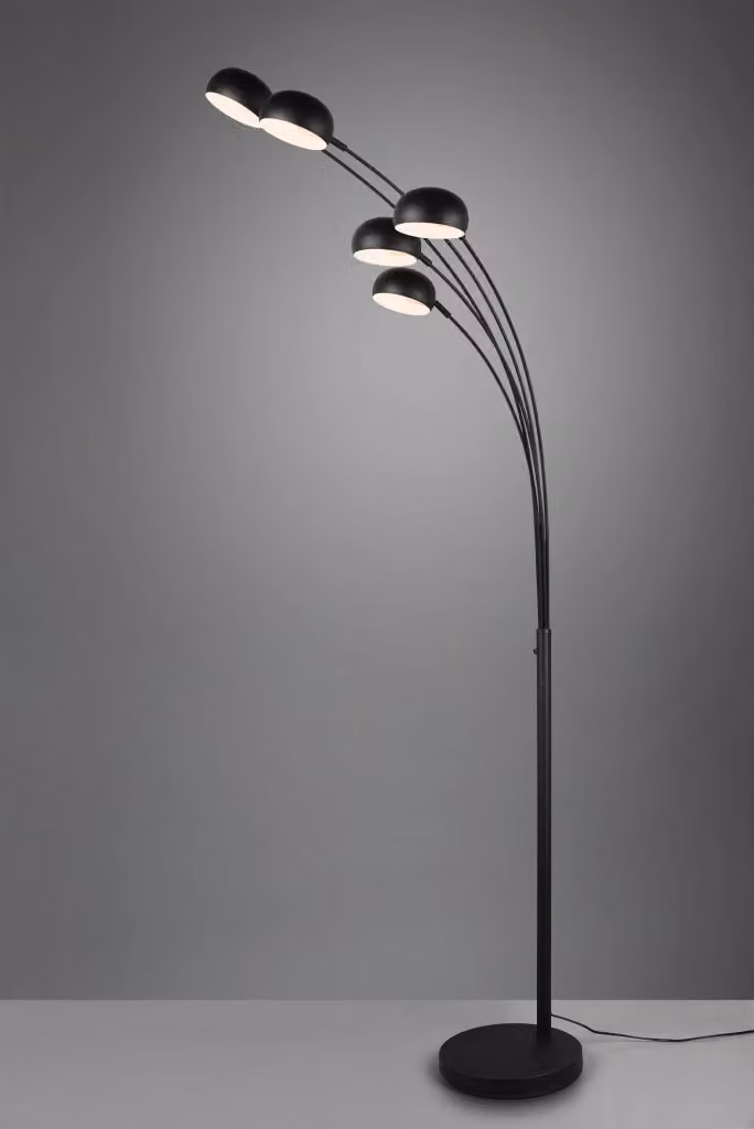 Lampada Piantana Arco Trio Leuchten in Acciaio Nero con 5 Diffusori, Altezza: 200 cm – 2