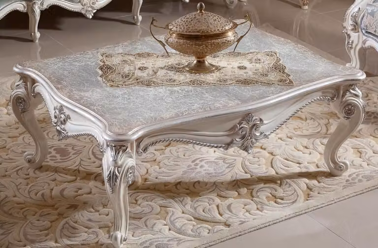 Casa Padrino tavolino barocco argento antico / bianco / argento - Sontuoso tavolo da salotto in stile barocco - Mobili da salotto in stile barocco - Mobili barocchi - Arredamento da salotto barocco