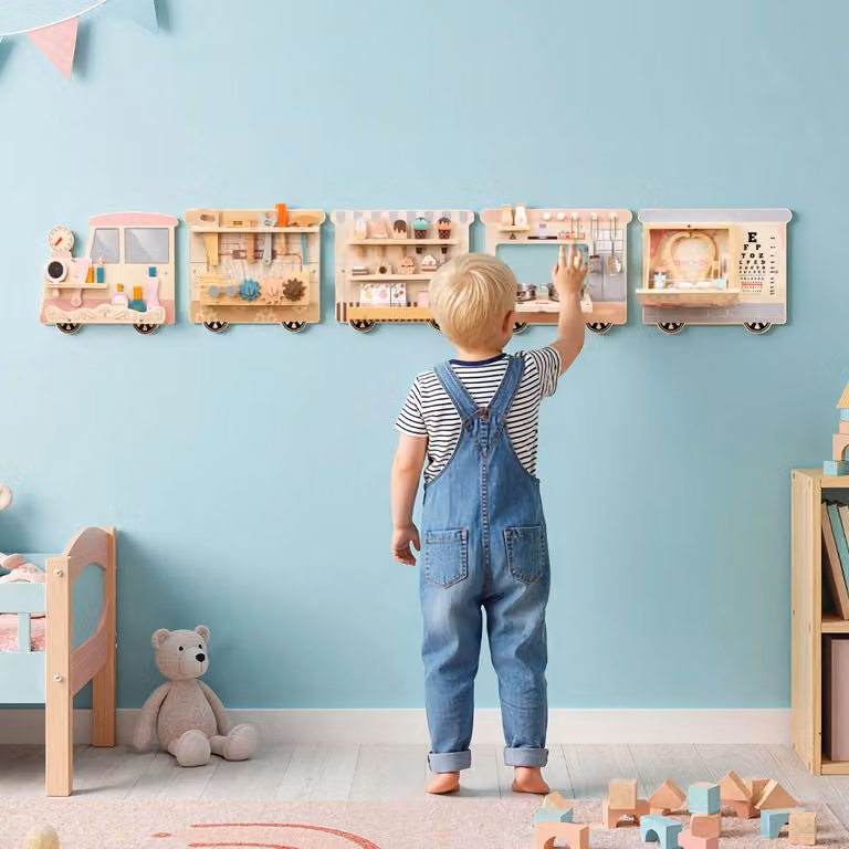 Pannello sensoriale Montessori Costway in legno 5 in 1 multicolore per bambini