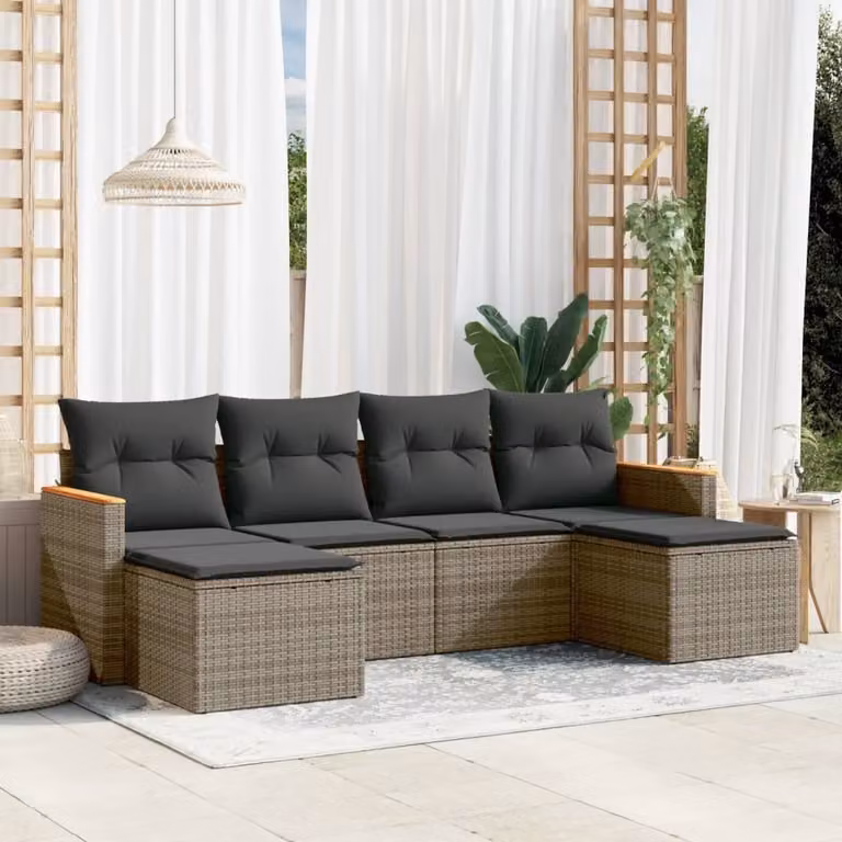 Maison Exclusive - Set Divano da Giardino 6 pz con Cuscini Grigio in Polyrattan