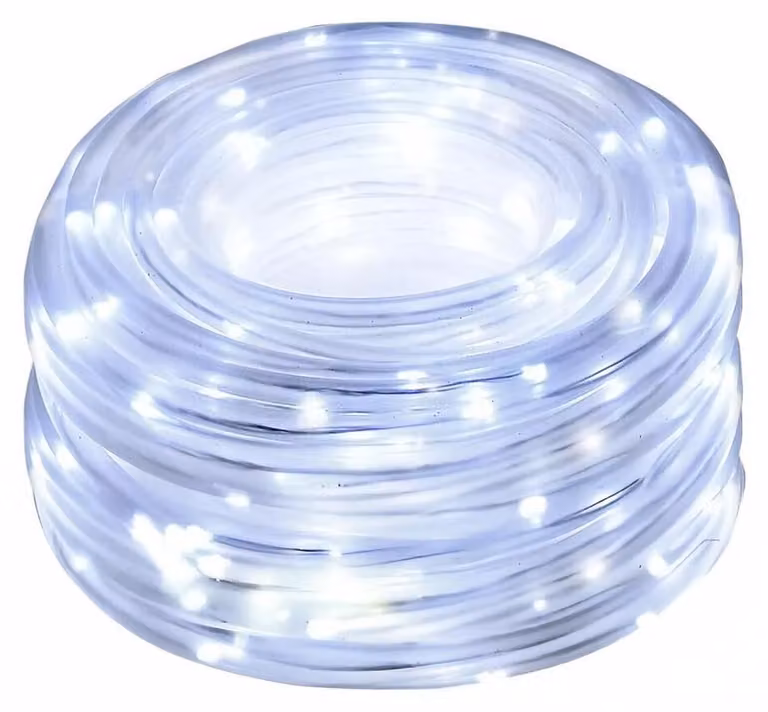Catena luminosa a LED, 10 metri, 300 LED, luce bianca fredda, PVC/rame, alimentazione a batteria