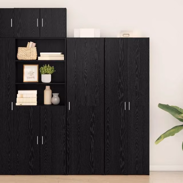Credenza moderna vidaXL in rovere nero con ante a battente e ripiani interni, L: 50 cm, P: 42,5 cm, H: 185 cm