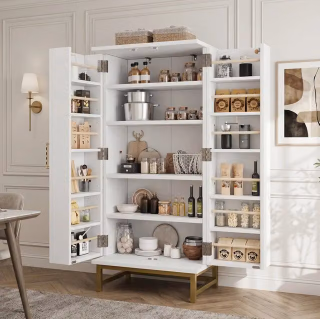 Credenza contenitore con 2 ripiani regolabili; 60x40x130 cm; truciolare; bianco