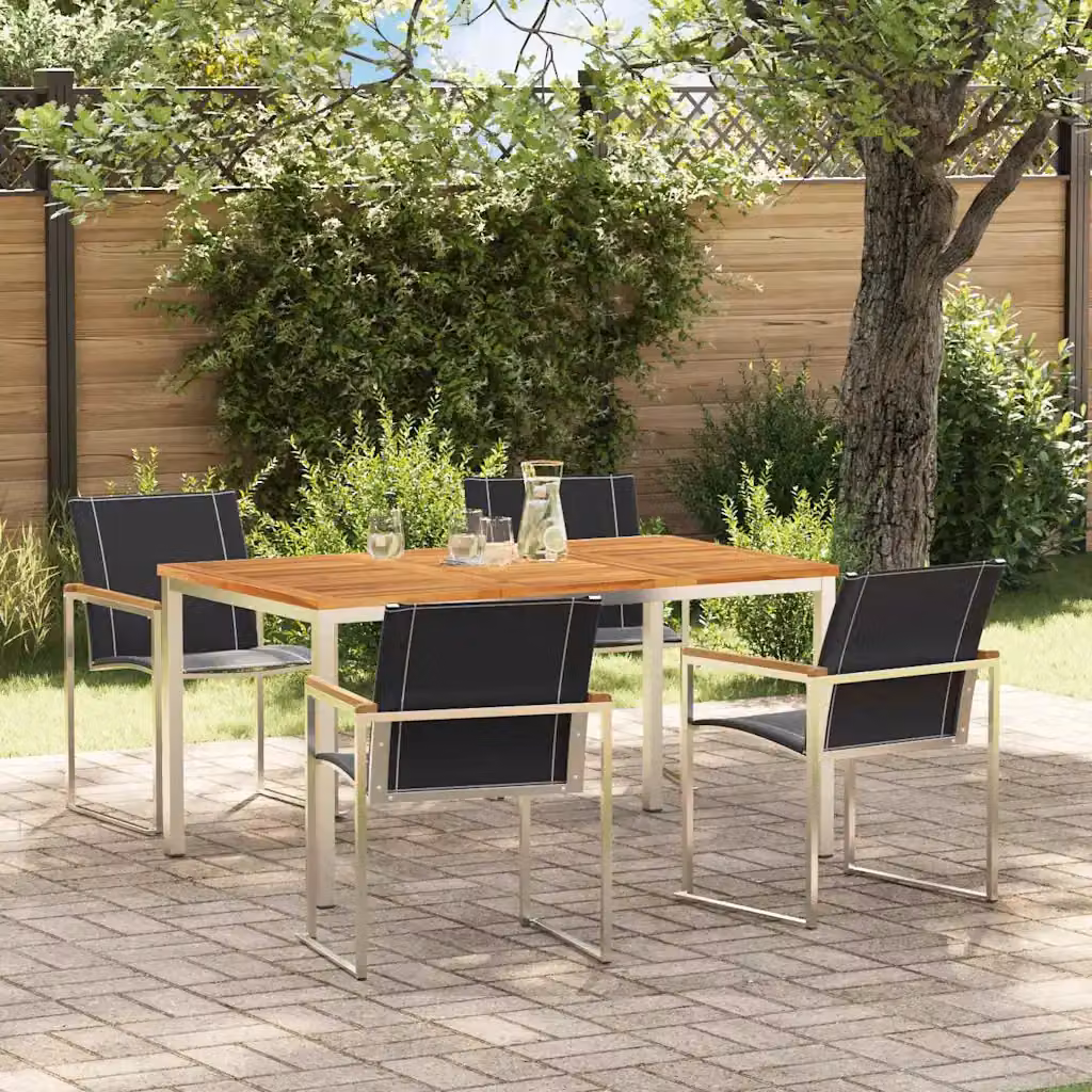 Set da pranzo per giardino e terrazzo vidaXL in legno di acacia marrone con struttura in acciaio inossidabile, 5 pezzi
