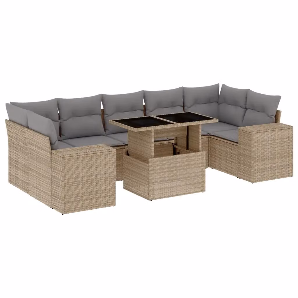 vidaXL Set Divano da Giardino 8 pz in Polyrattan con Cuscini Beige e Grigio e Tavolino da Esterno – 2