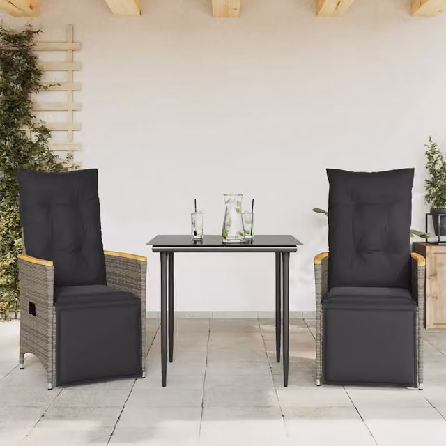 Sedie da Giardino Reclinabili 2 pz | Sedie da Esterno e Cuscini Grigio Polyrattan