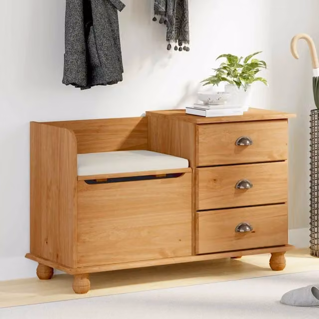 Panchina con contenitore ASKIM vidaXL in legno di pino marrone L: 100 cm, P: 39 cm, H: 62 cm