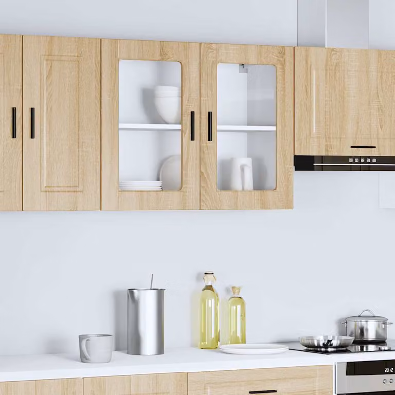 Pensile da cucina moderno vidaXL con ante in vetro e ripiani interni, colore marrone, L: 80 cm, H: 60 cm, P: 31 cm