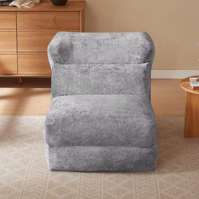 Poltrona Relax Reclinabile Minimal in Velluto Grigio per Soggiorno e Camera da Letto, L: 86 cm, P: 118 cm, H: 90 cm