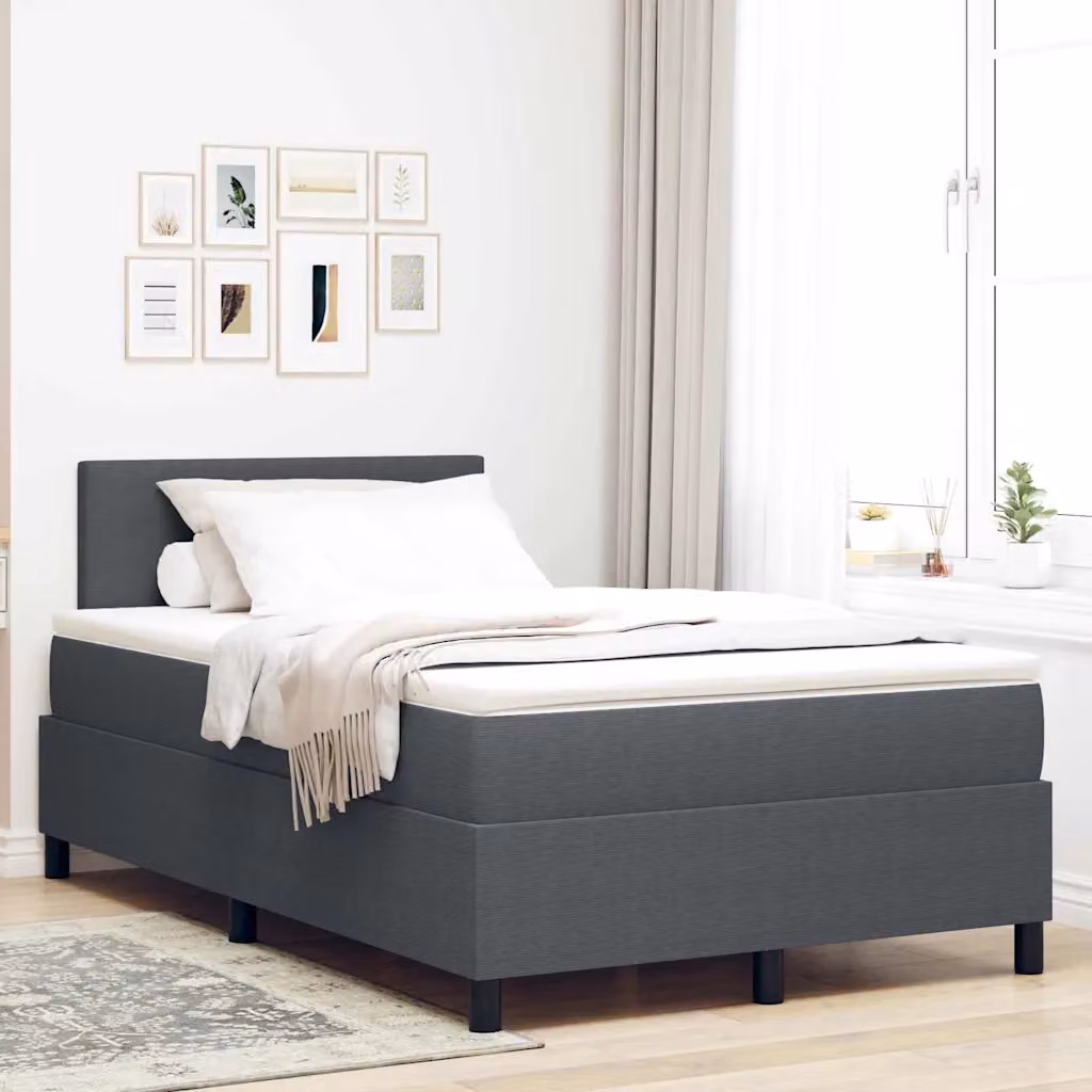 Letto a molle con testiera vidaXL in tessuto Grigio e Bianco L/P/H: 120 x 200 cm
