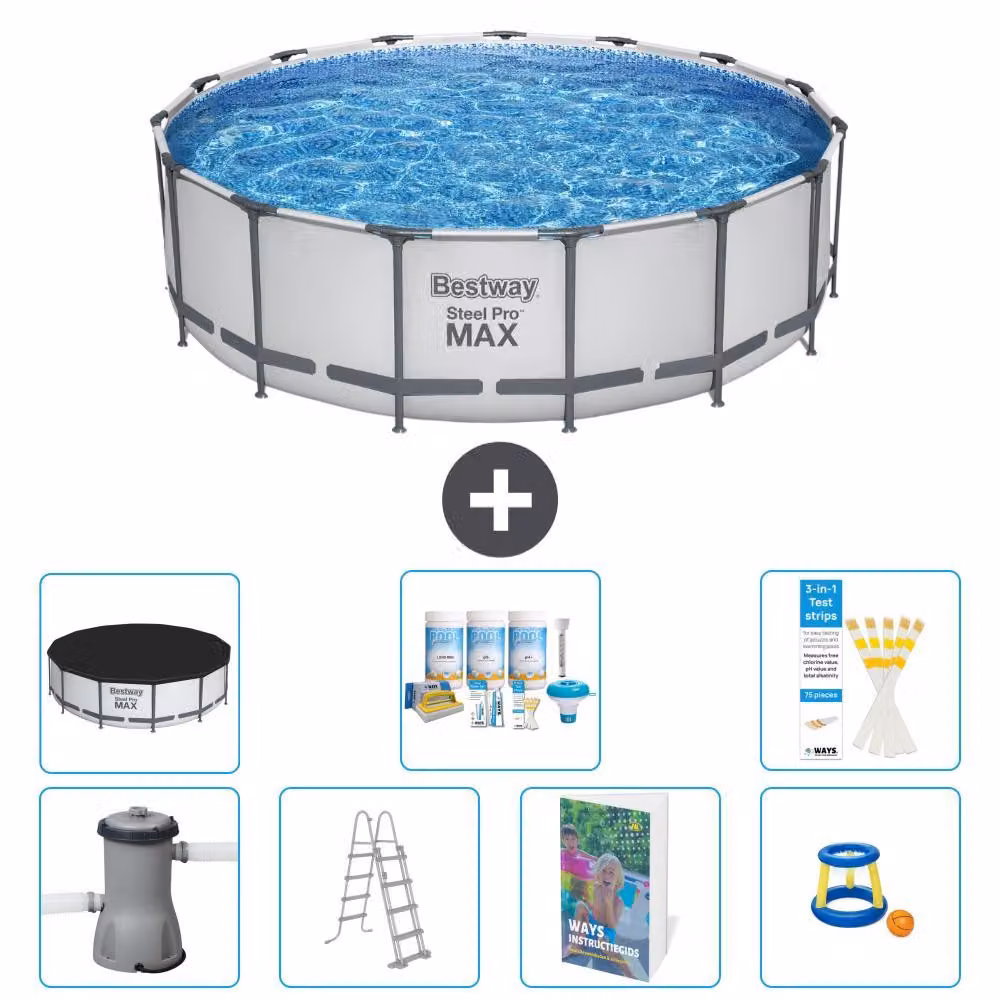 Bestway Steel Pro MAX, piscina in acciaio, forma rotonda, dimensioni 488x122 cm, composta da 6 parti, modello S548