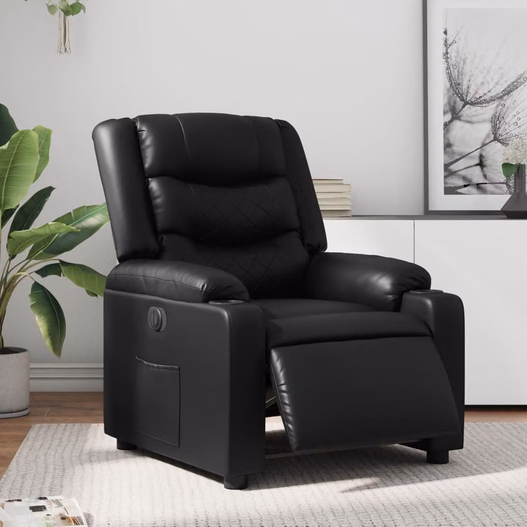 Poltrona Reclinabile Elettrica vidaXL in Similpelle Nera con Braccioli e Funzione Auto-Return – 1