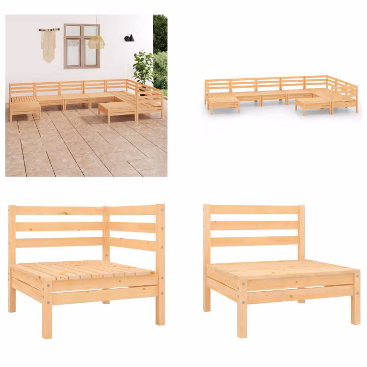 vidaXL 9 pezzi set salotto da giardino pino massiccio - set salotto da giardino - set salotto da esterno - divano in legno - divano da giardino in legno