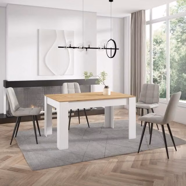 Tavolo da pranzo moderno SKRAUT HOME in legno, ideale per 6 persone, L/P/H: 140 x 90 x 76 cm, colore rovere e bianco – 1