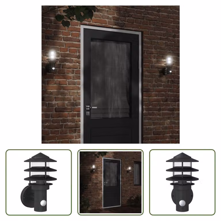 The Living Store Applique da esterno con rilevatore di movimento in acciaio inox nero