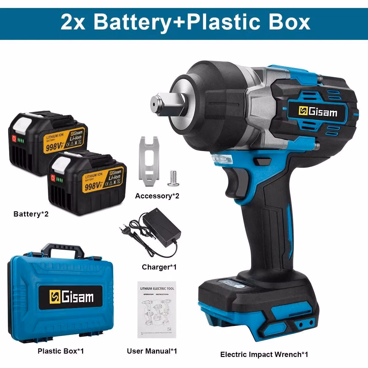 Avvitatore a impatto - Brushless 18 V - 2800 Nm - Attacco quadrato da 1,27 cm - 2 batterie - Valigetta in plastica B - Grigio
