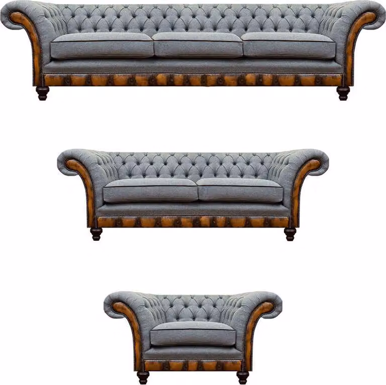 Chesterfield Hellgraue Polstermöbel Wohnzimmer Sofagarnitur Edles Set