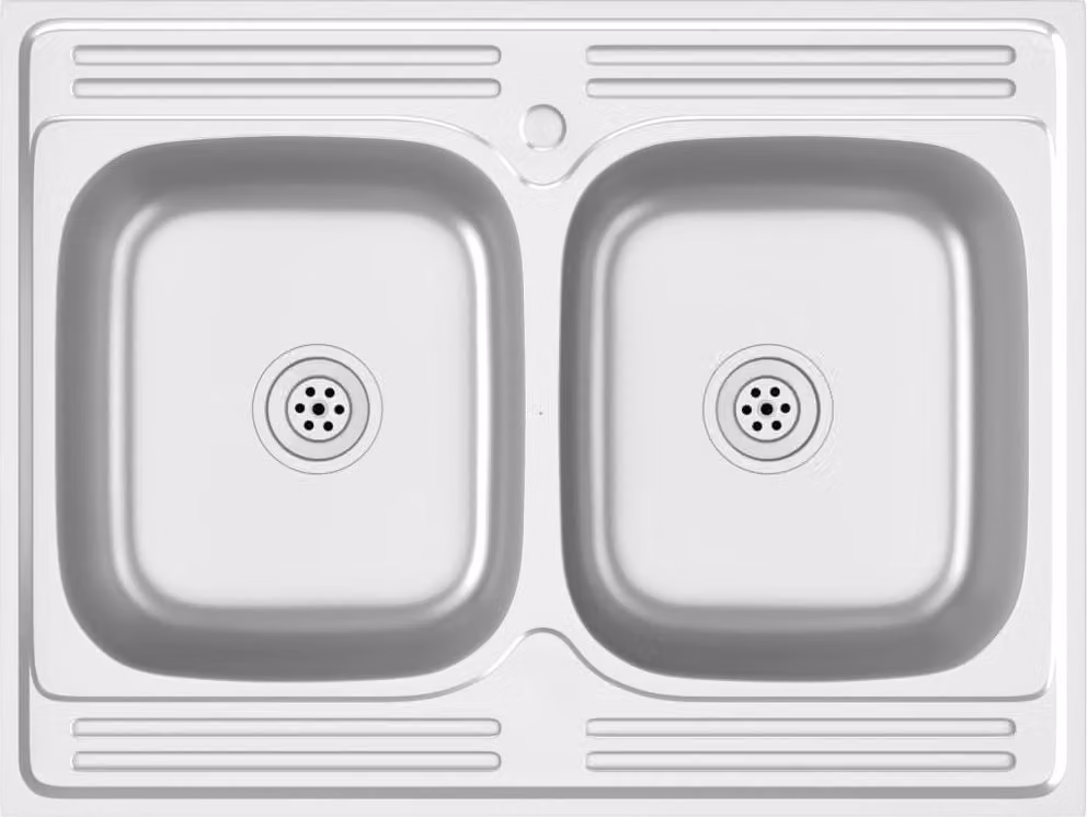 Lavello Cucina Doppia Vasca 800x600x155 mm Argento Acciaio Inox