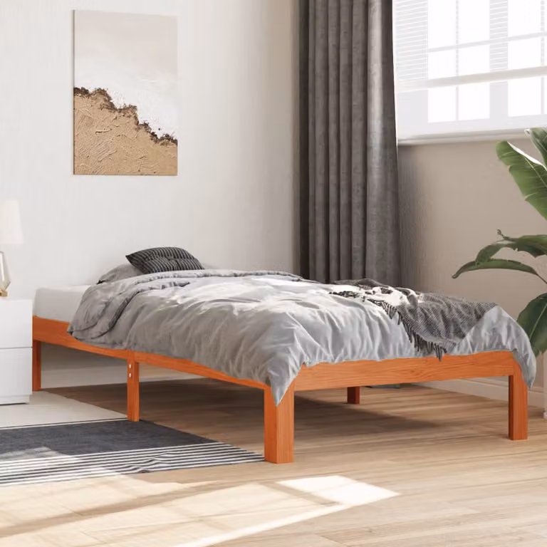 Letto in legno di pino vidaXL color marrone cera stile rustico L/P: 200 x 100 cm