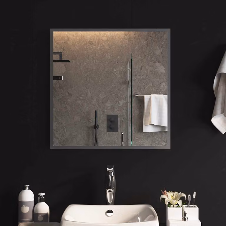 Specchio da bagno moderno vidaXL con illuminazione LED in vetro temperato, L 60 cm x H 60 cm