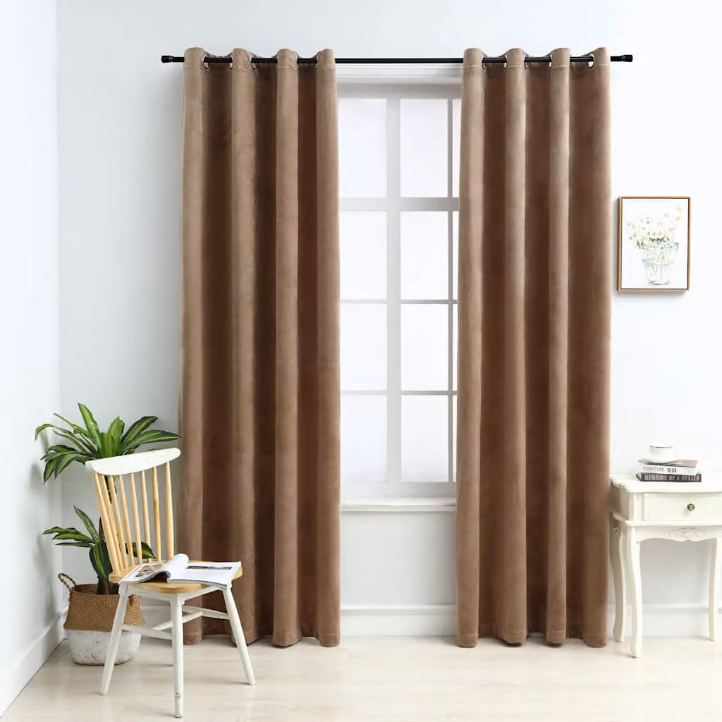 Set di 2 tende oscuranti vidaXL in velluto beige con anelli L: 140 cm, H: 225 cm