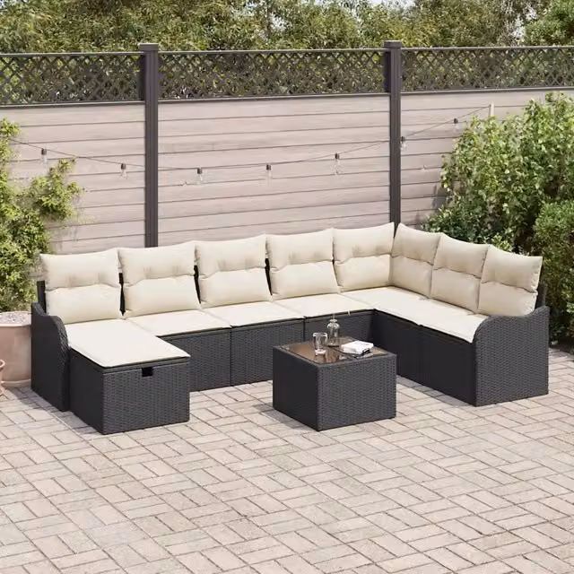 Set Divano da Giardino 9 pz Nero polyrattan 3360368