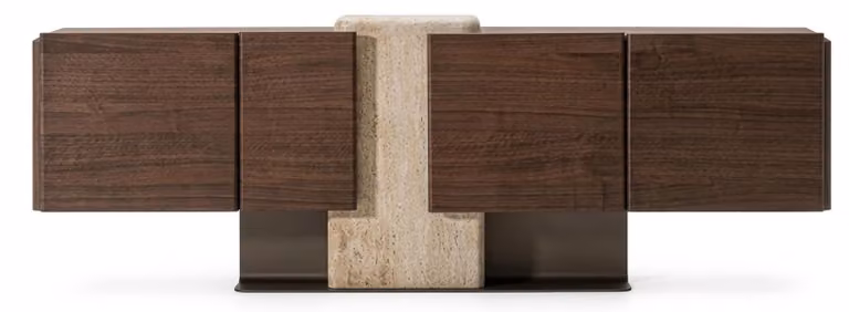 Credenza elegante con frontale in legno, ideale per la sala da pranzo. Mobile di design, lussuoso