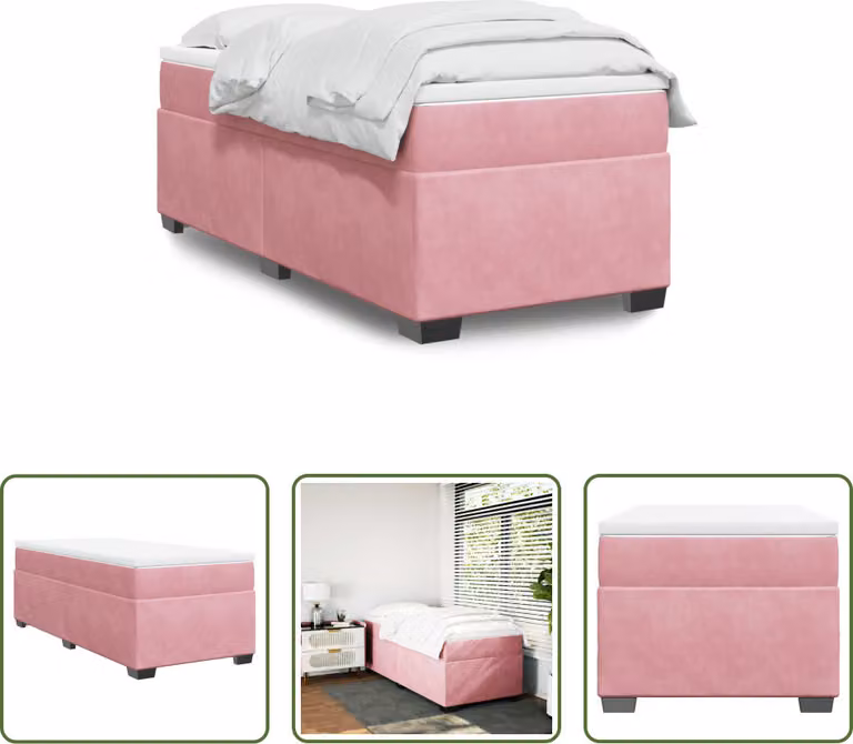 The Living Store Letto a molle con materasso Rosa 100x200 cm Velluto