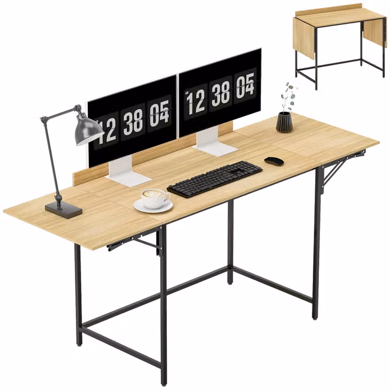 Scrivania pieghevole - Scrivania per computer - Struttura in metallo - Assemblaggio richiesto - Ideale per l'ufficio domestico - Noce