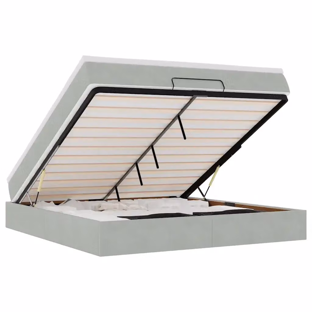 Letto con contenitore a sollevamento vidaXL in velluto grigio e bianco con materasso L: 180 cm, P: 200 cm, H: 23,5 cm – 2