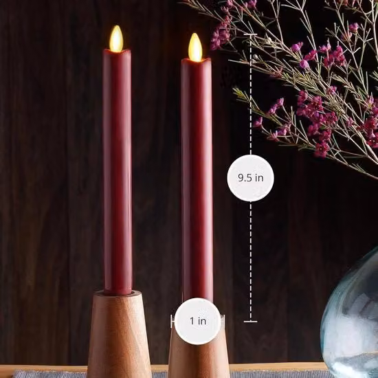 Set di 2 candele LED a fiamma mobile - senza fiamma e bordo fuso - rosso