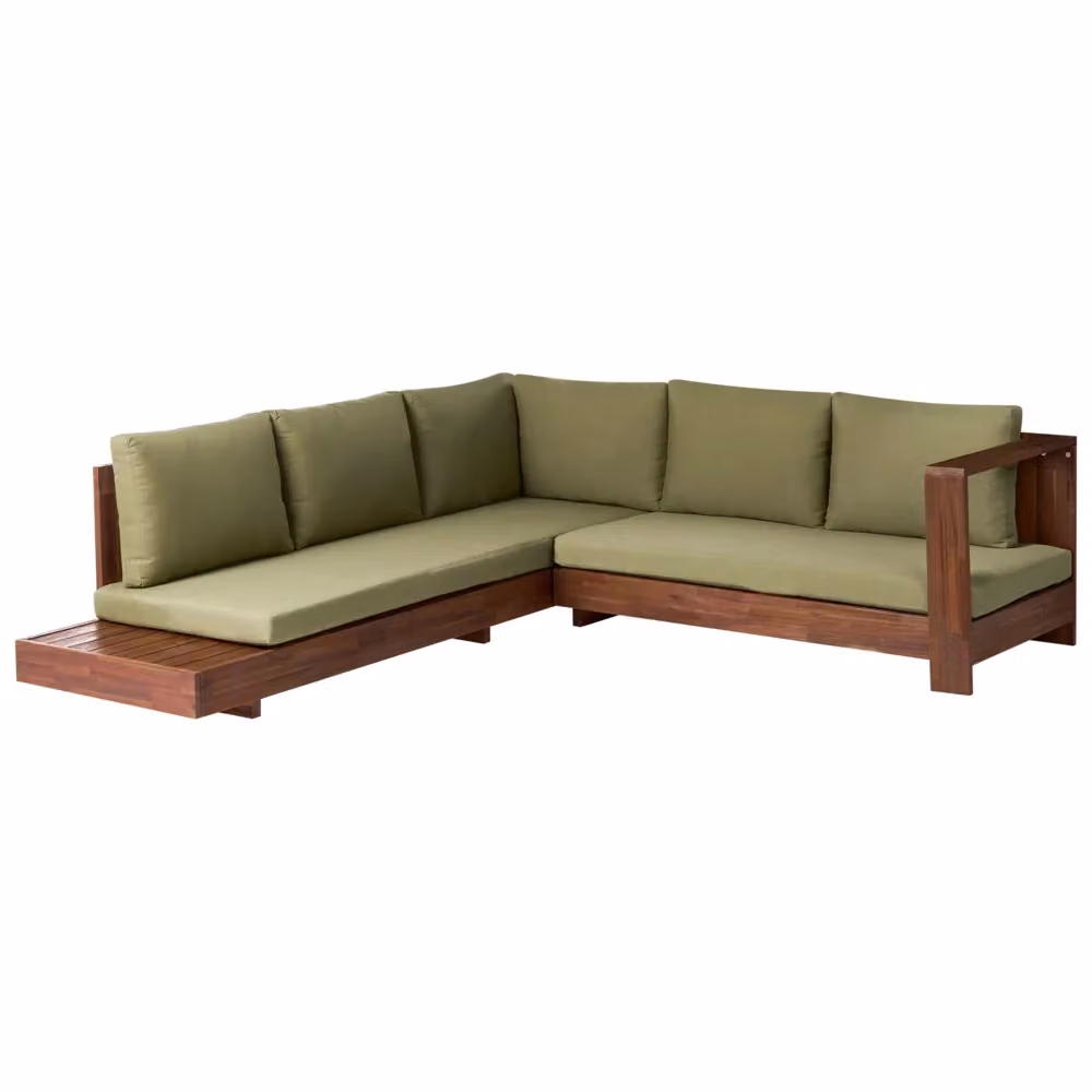 Set Lounge da Giardino ad Angolo Sinistro da 5 Posti BELIANI in Legno di Acacia con Cuscini Verdi e Tavolino – 2
