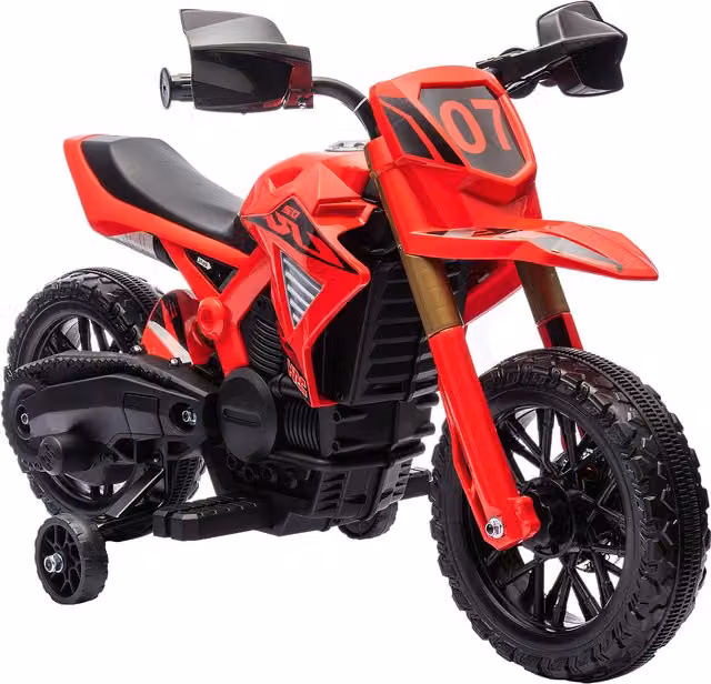 Moto Elettrica per Bambini AIYAPLAY con 12V Doppi Motori, Luci, Suoni e Clacson, Colore Rosso, Massima Capacità 30kg