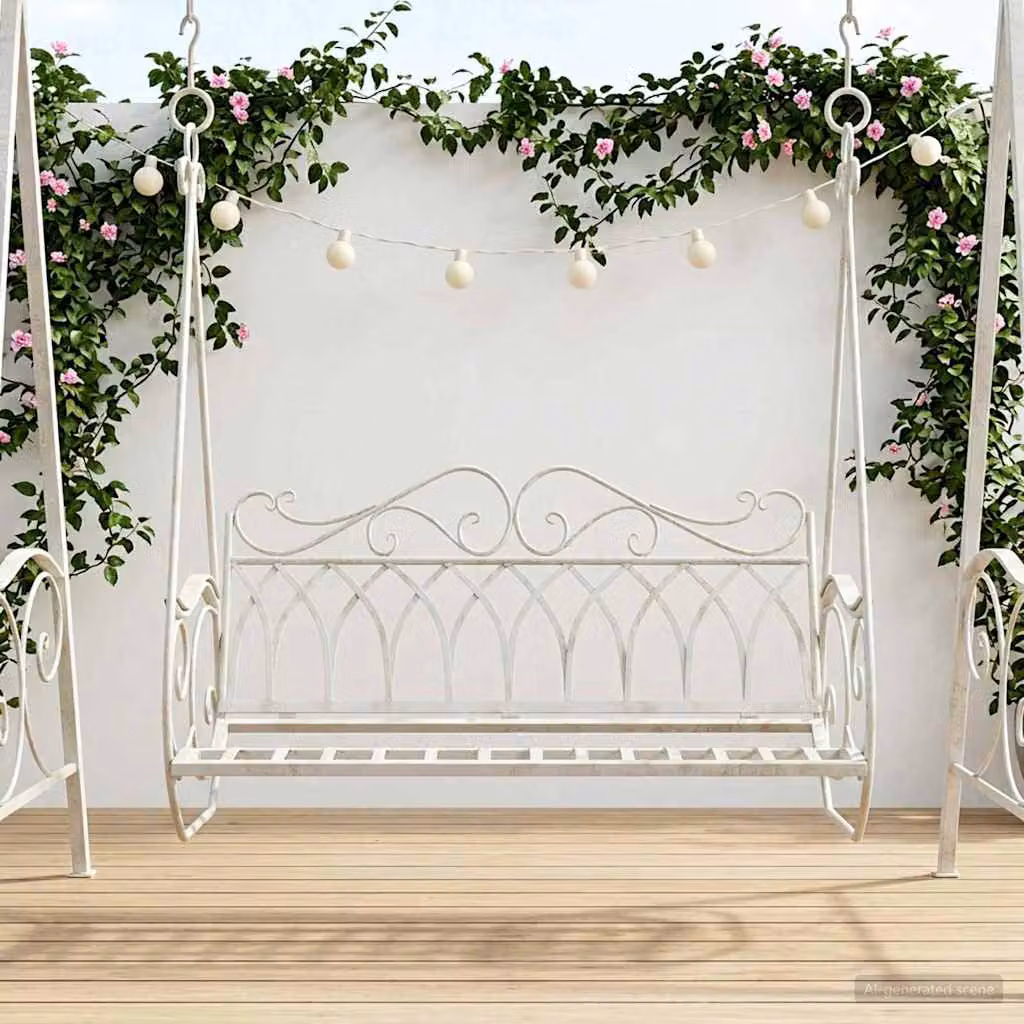 Panchina a dondolo vidaXL in acciaio verniciato bianco L: 112 cm, P: 60 cm, H: 126,5 cm