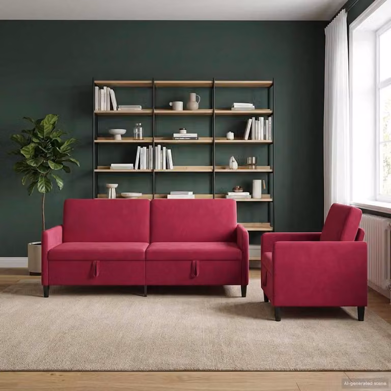 Set di 2 divani moderni vidaXL con contenitore a sollevamento, rivestimento in tessuto rosso per soggiorno