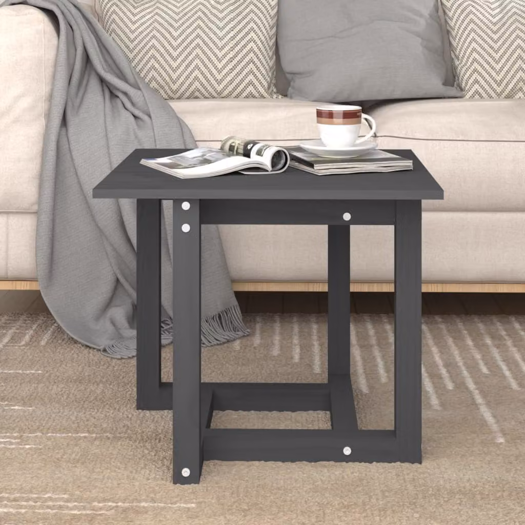 vidaXL Tavolino grigio 50x50x45 cm in legno di pino massiccio - Tavolino - Tavoli da caffè - Tavolino - Tavolino da divano