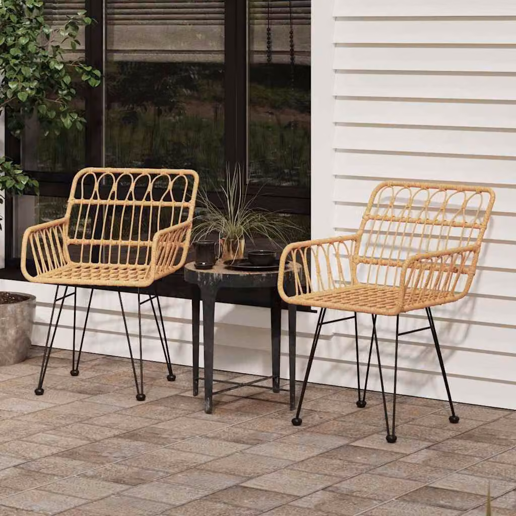 Set di 2 sedie da giardino con braccioli vidaXL in rattan PE marrone e beige L: 56 cm, P: 64 cm, H: 80 cm
