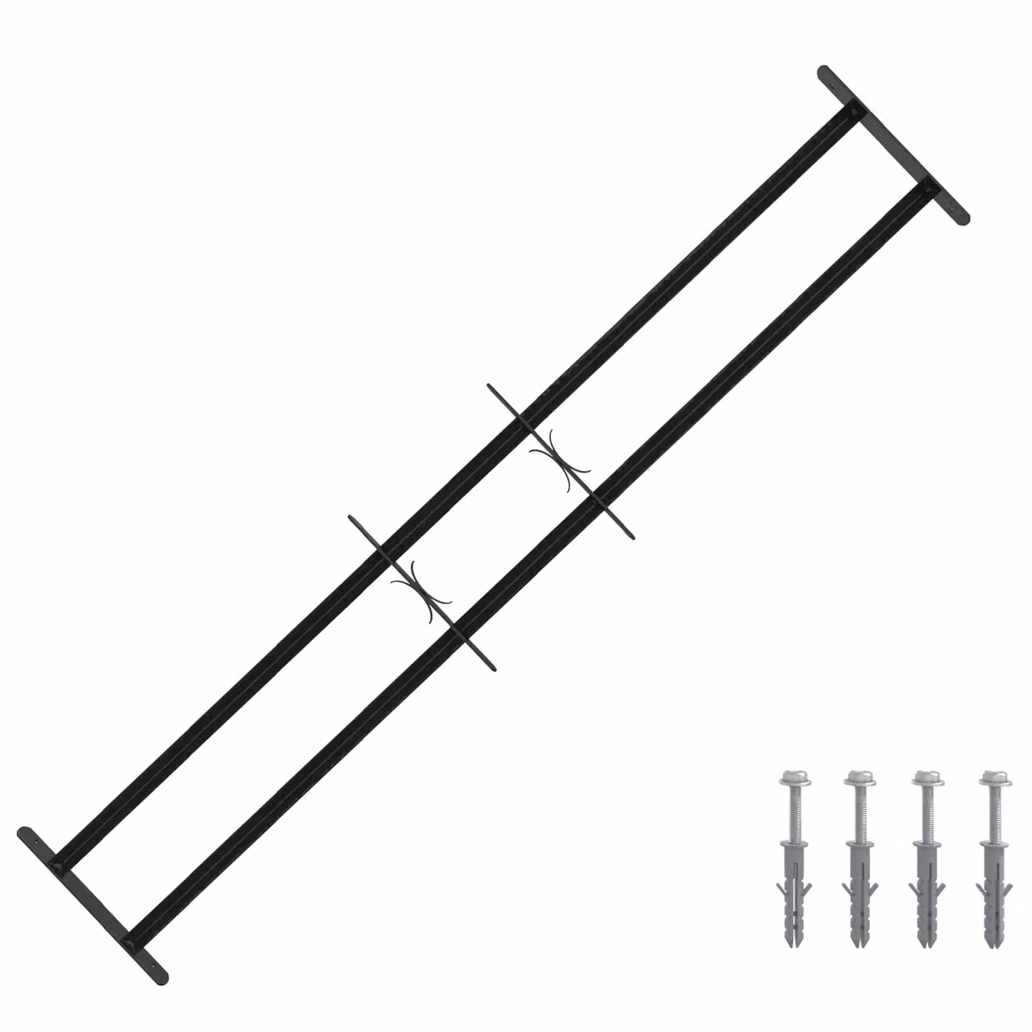 Set di 3 Griglie di Sicurezza per Finestre vidaXL in Acciaio con 2 Traverse, Colore Nero, Regolabili da 93 a 174 cm