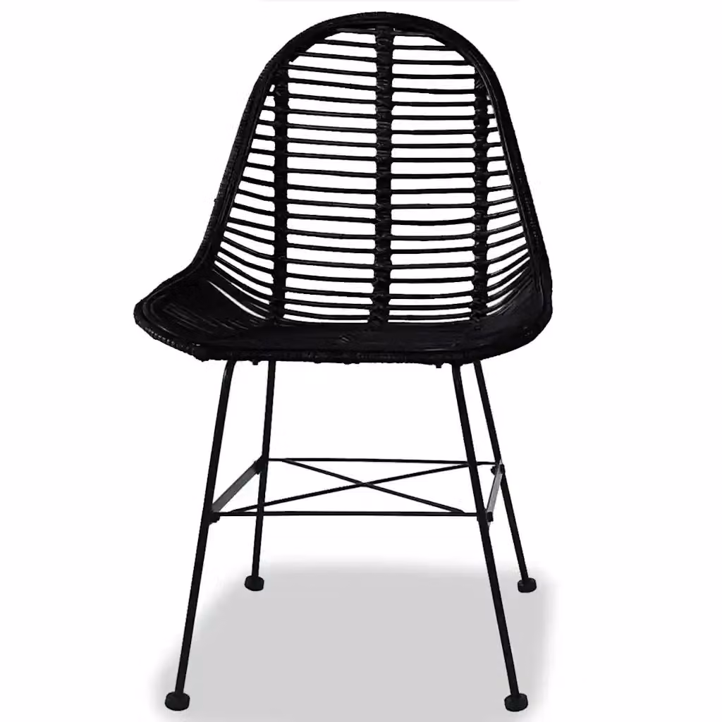 Set di 2 sedie da pranzo e cucina in rattan naturale e metallo nero stile rustico – 2