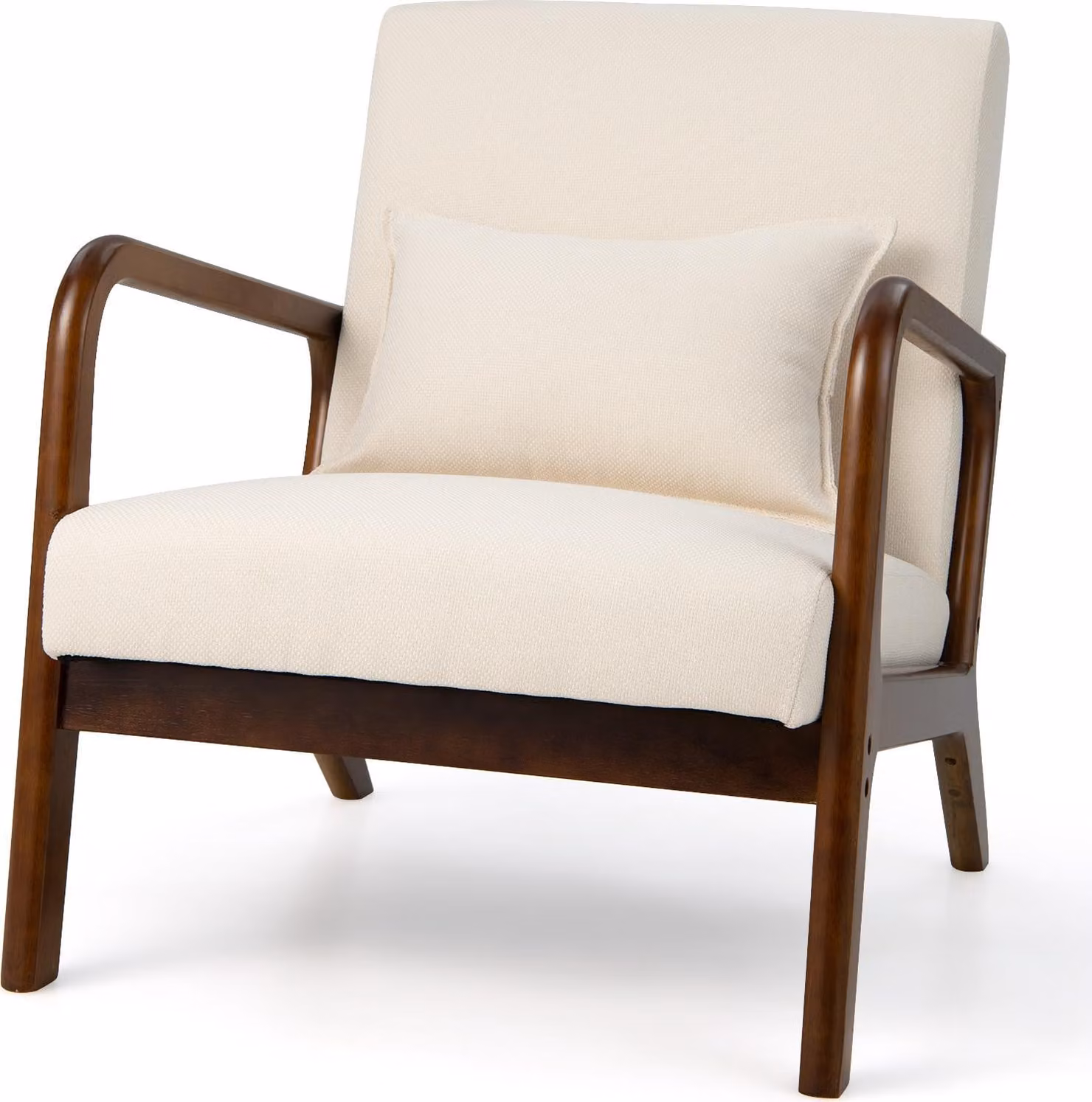 Poltrona da salotto in stile metà secolo, comoda poltrona da lettura con sedile imbottito, schienale, cuscino lombare e cuscinetti in feltro antiscivolo, beige