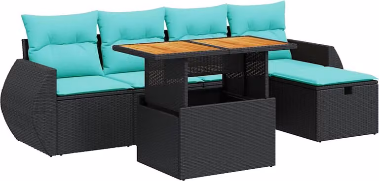 Set Divano Giardino 6 pz con Cuscini Marrone Polyrattan Acacia