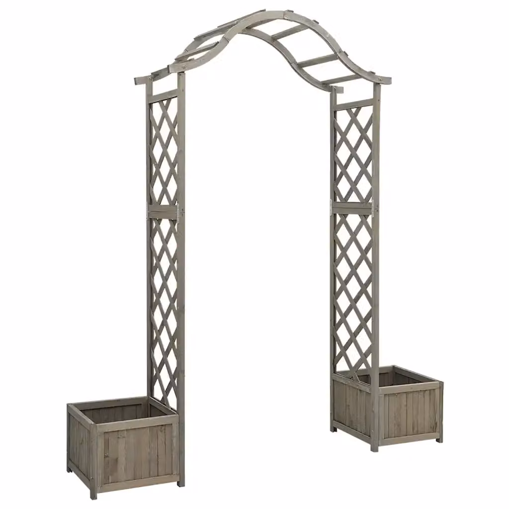 Pergola da Giardino Outsunny in Legno di Abete Grigio con Fioriera e Griglia per Piante H: 204 cm, L: 175 cm, P: 40 cm – 2