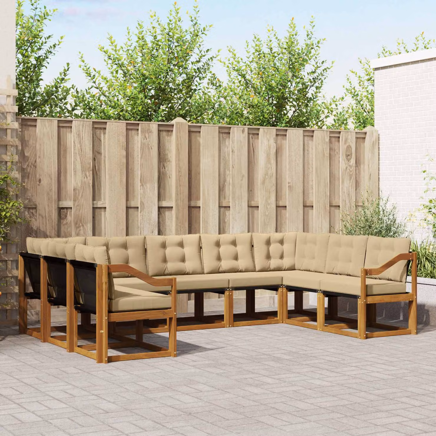 Set di divani da esterno vidaXL 9 pz in legno di acacia e textilene, colore beige e marrone, con cuscini inclusi e coperture rimovibili