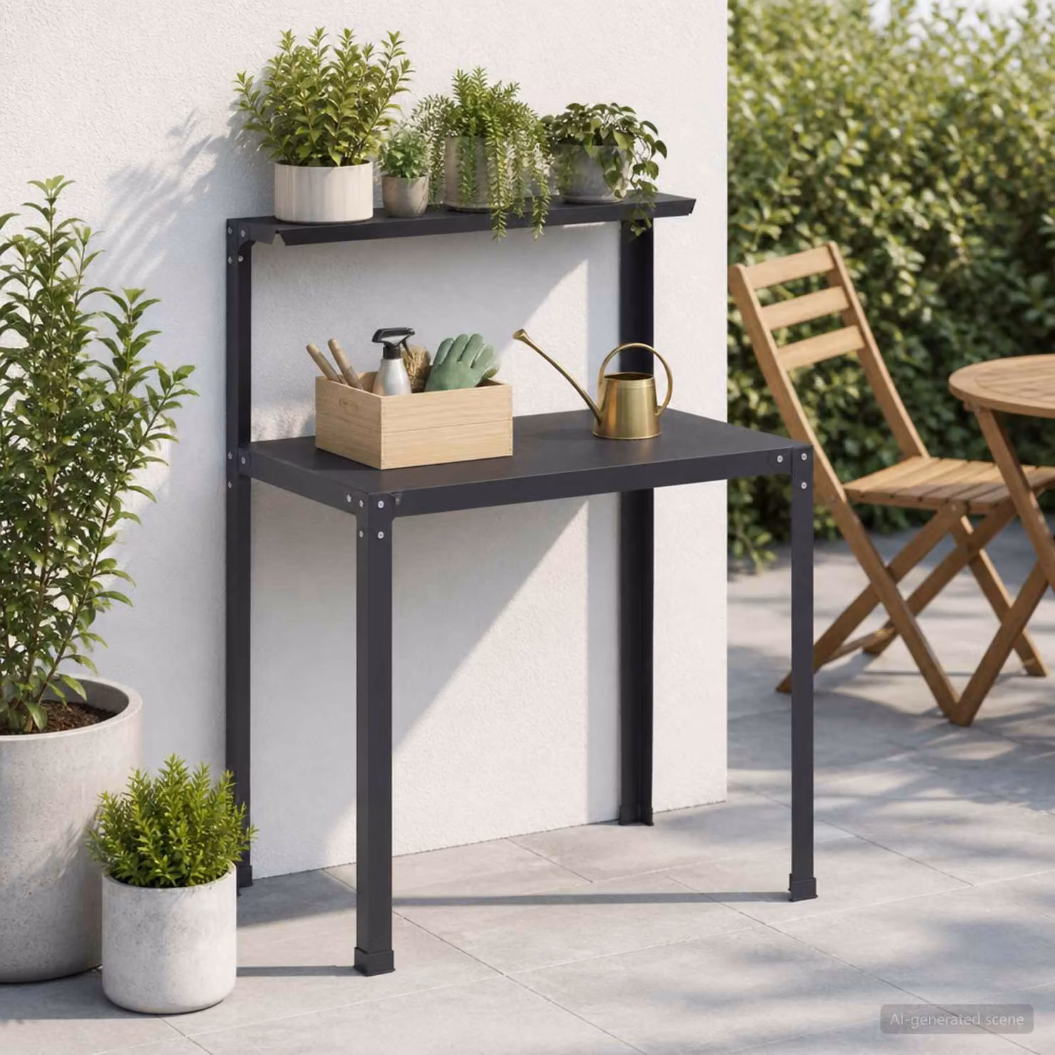 vidaXL Tavolo da rinvaso in metallo nero con finitura laccata L: 60 cm, P: 50 cm, H: 104 cm