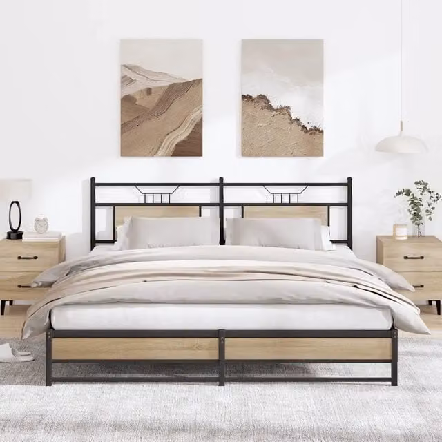 Letto senza materasso vidaXL in metallo e MDF color rovere sonoma L: 180 cm, P: 200 cm, H: 91.5 cm, H: 188 cm, H: 207 cm – 1