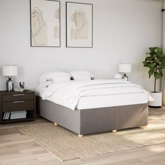 Giroletto vidaXL in tessuto beige e grigio con doghe in legno, L/P: 140 x 190 cm