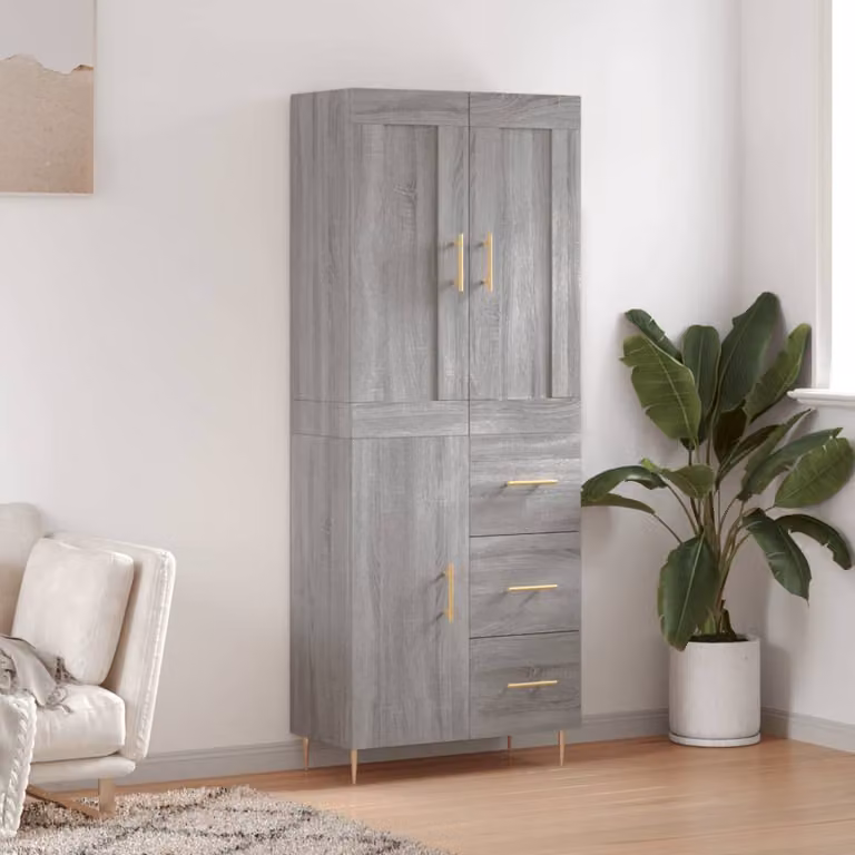 Credenza moderna vidaXL in legno e metallo, Grigio e Oro, L: 69,5 cm, P: 34 cm, H: 180 cm
