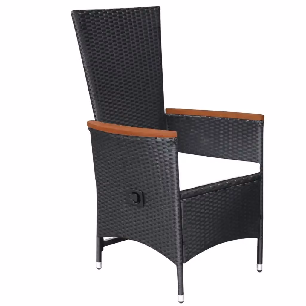 Set da pranzo da giardino vidaXL in polyrattan e legno di acacia con cuscini, 9 pezzi, nero e bianco