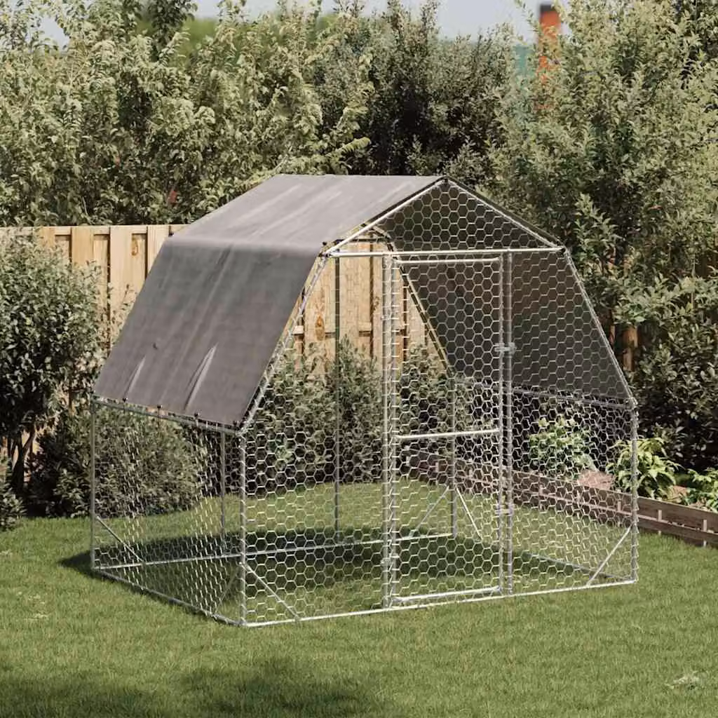 vidaXL Recinto per Polli con Tetto in Acciaio Zincato Grigio L: 2,5 m, P: 2 m, H: 2,25 m