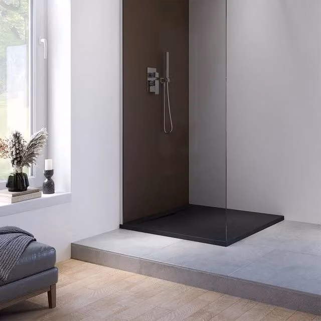 Piatto doccia quadrato Parama in marmoresina nero effetto pietra L/P: 90 x 90 cm